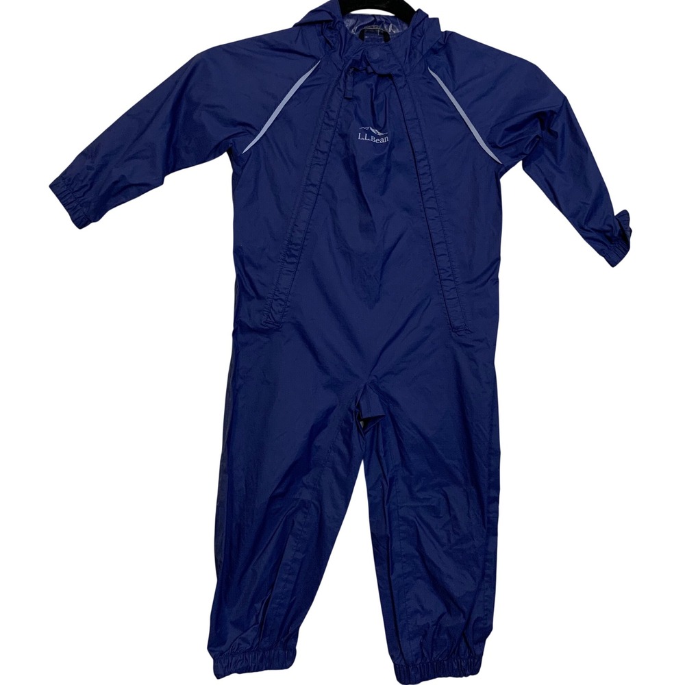 LL Bean Kids Discovery Rain Suit Navy Blue Waterproof One Piece Coverall 2T 0931